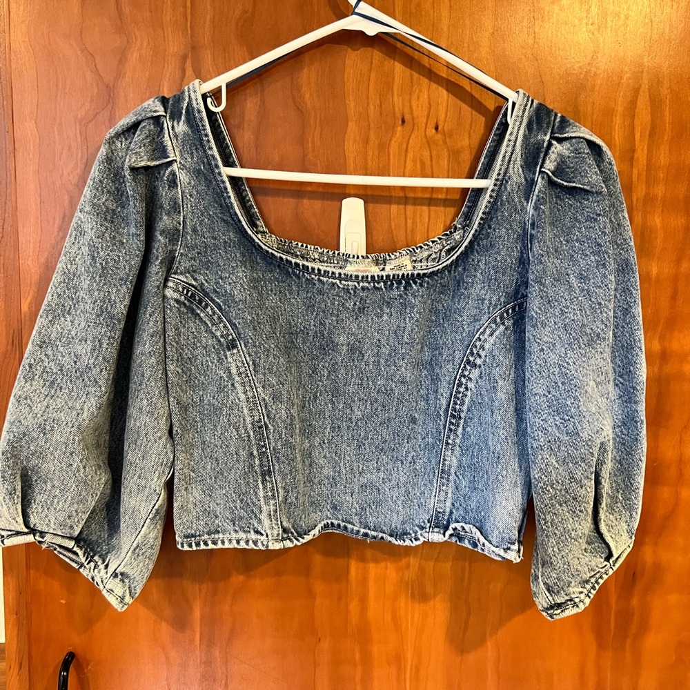 Levi's Blue Denim Puff Sleeve Blouse